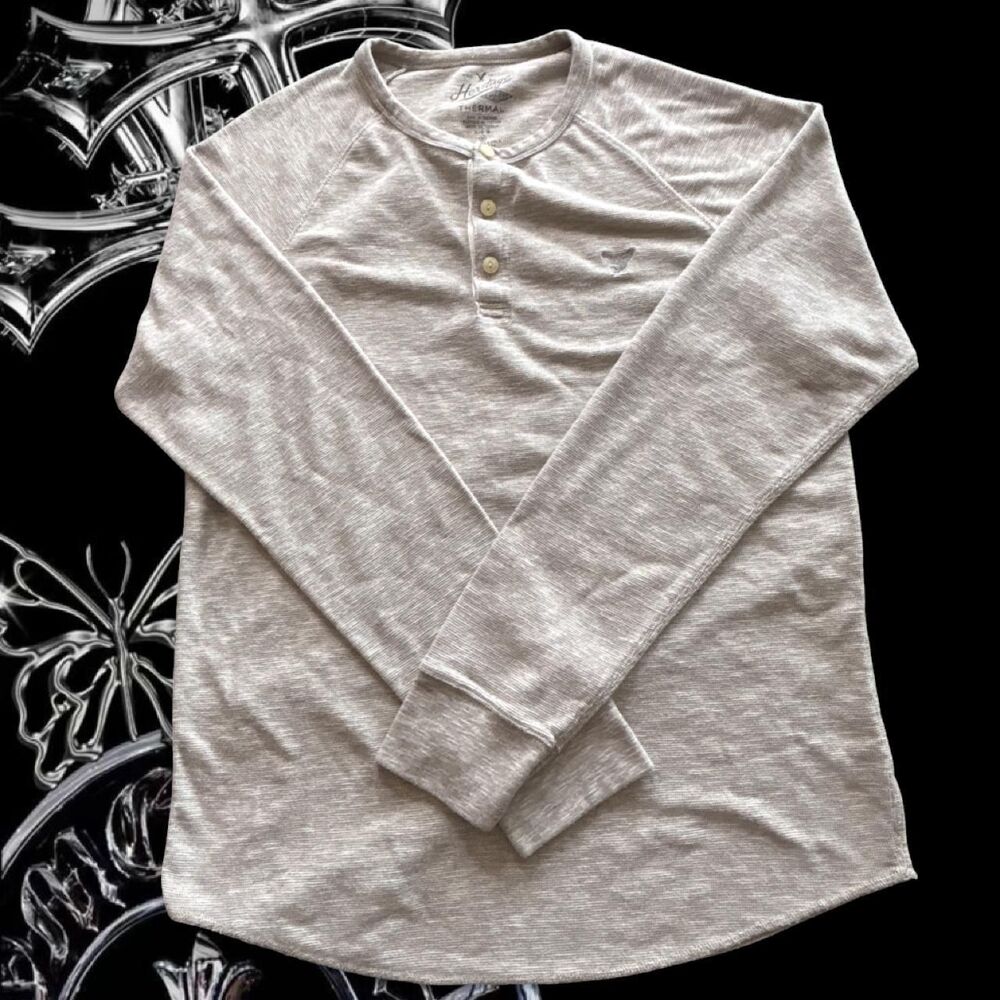 American-eagle Men's Grey and Cream Shirt